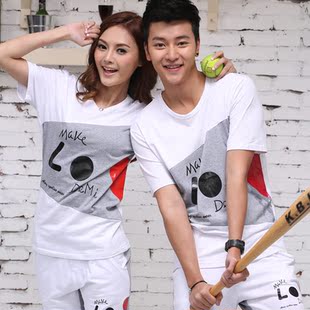  巴克龙情侣装夏装新款韩版时尚百搭套装夏季男打底短袖T恤衫