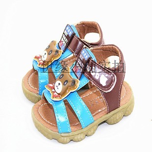  新款童鞋 儿童男童鞋 卡通小熊皮面拼接 加厚牛筋底防滑 凉鞋