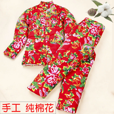 东北大花布手工棉衣纯棉花棉裤男女加厚修身袄外套新娘妈妈套装冬