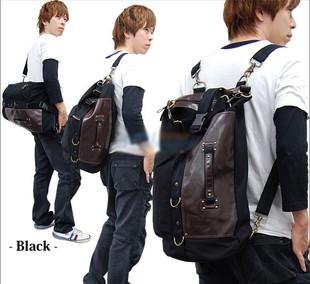  新款正品多功能帆布包男双肩包运动包手提单肩斜跨旅行包圆桶包