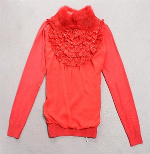 专柜正品<em>兔毛</em>围脖蕾丝花边粘珠领子不<em>起球毛衣</em>