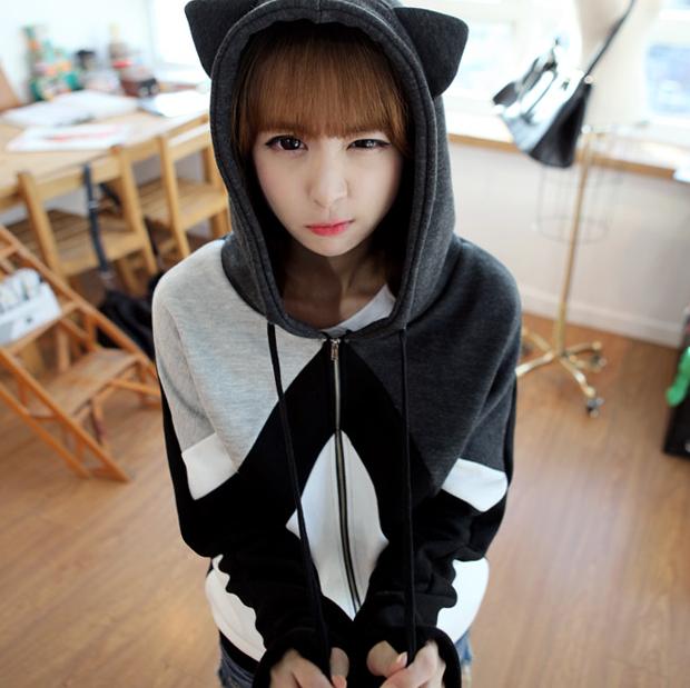 耳朵蝙蝠袖带帽宽松...