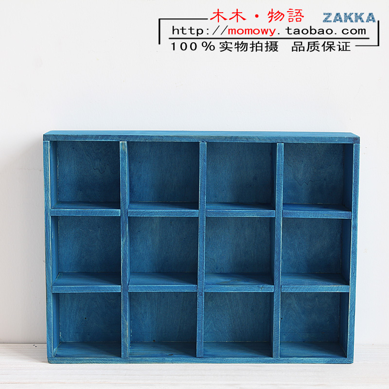 ZAKKA实木做旧12十二格书桌墙挂两用收纳柜/木盒 可悬挂