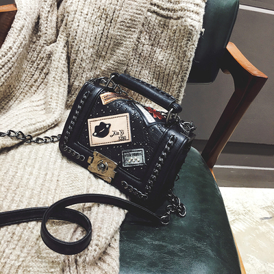 时尚徽章链条小方包包2016新款女包小香风手提包女小包单肩斜挎包