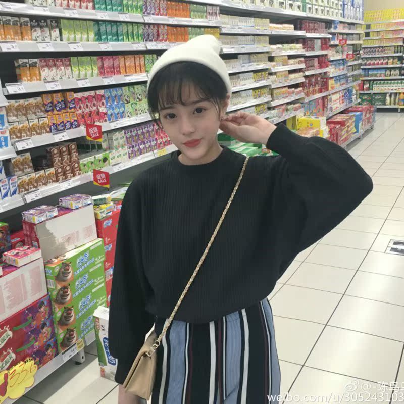 秋季女装韩版原宿风宽松小立领坑条毛衣打底外穿学生长袖套头上衣|ruв категории Женская одежда, свитер - от Buy2taobao.com для оказания профессиональной услуги покупки агента Taobao