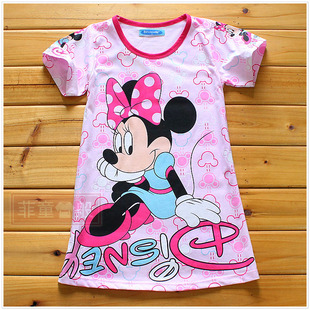  Disney米妮卡通女童睡裙 儿童睡衣 短袖睡裙 宝宝纯棉睡衣夏小孩
