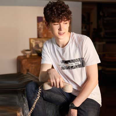 【2件5折】唐狮2018夏新款短袖T恤男圆领韩版潮流印花青年