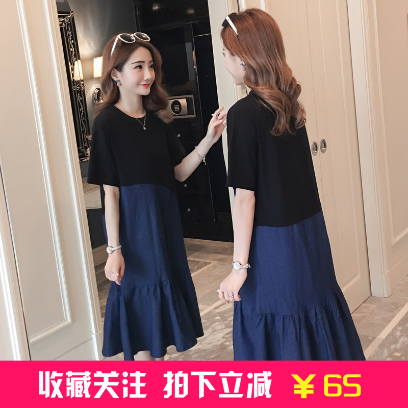 2019夏装孕妇裙韩版短袖拼接牛仔大码孕妇连衣裙中长款200斤可穿在类目 孕妇装/孕产妇用品/营养, 孕妇装, 连衣裙中 - 来自Buy2taobao.com提供专业的淘宝代购服务