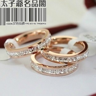  太子爺经典百搭气质时尚镀18K玫瑰金满钻戒指情侣对戒戒指