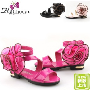  夏季新款罗马女童公主鞋儿童凉鞋韩版镂空大花凉鞋鱼嘴鞋潮鞋