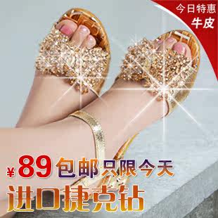 Fu Princess summer 2013 new Korean fish mouth shoes chunky heels with leather ladies Sandals beaded shoes with Rhinestones