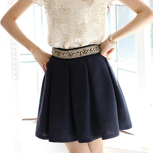  新款夏季女韩国包臀裙复古 短裙镶钻订珠高腰半身裙百褶裙子