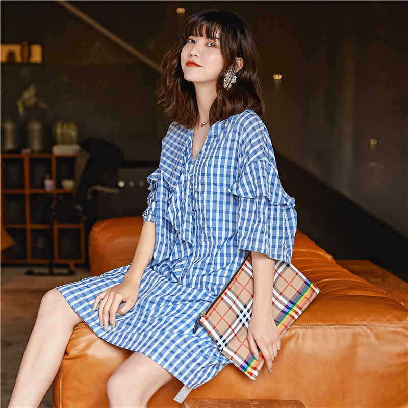 Golden cocoon Original maternity dress Spring and summer Lotus leaf lattice pregnant woman Dress Easy Thin section Mid length versionin the Maternity/Maternal supplies/Nutrition , Maternity , Dress category - from Buy2taobao.com to provide professional Taobao agent buy service
