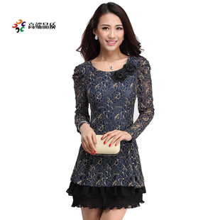  春装新款 新品 欧美 品质女装 碎花 长袖 蕾丝连衣裙 有大码