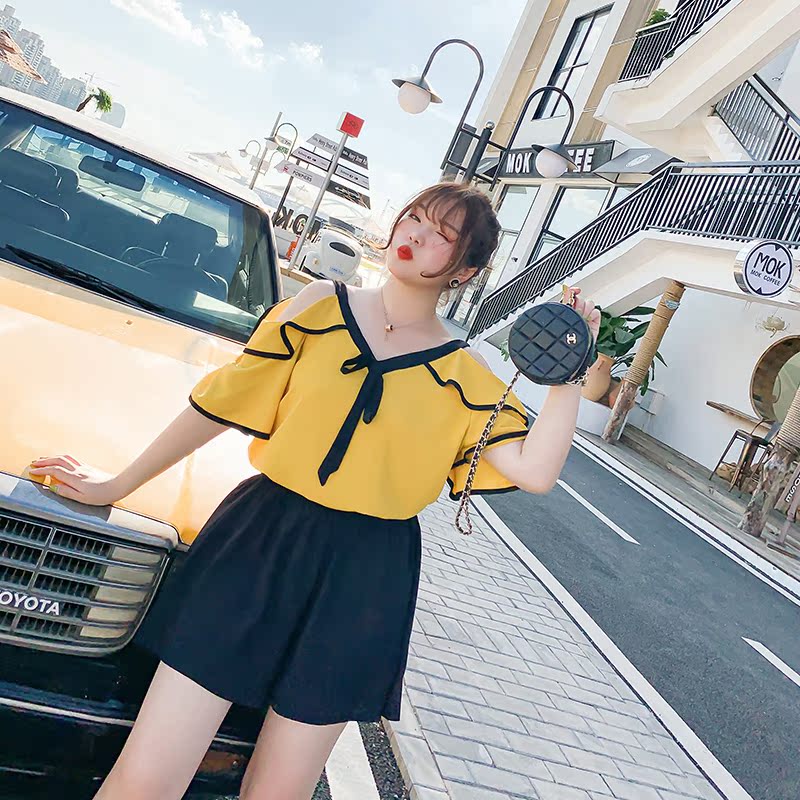 Shanshan Korean Edition strapless Blouse Two piece set Fat sister Large Women's wear fashion Dressy Shorts suitin the Women's clothing/Boutique , Large size women category - from Buy2taobao.com to provide professional Taobao agent buy service