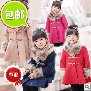  童装 女童 冬装冬装新款 儿童呢子大衣 加绒加厚外套高档毛领