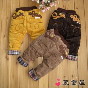  男童棉裤加厚女童裤子秋冬装宝宝哈伦裤加绒可开裆儿童装1岁6个月