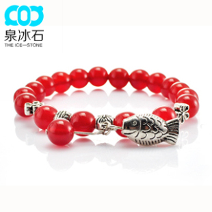  泉冰石 天然水晶饰品 巴西3A红玛瑙精灵鱼手链 送女友礼物 手链女