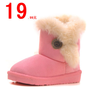 年翻毛牛筋底低筒短靴女童男童宝宝鞋雪地靴毛毛加厚保暖冬鞋