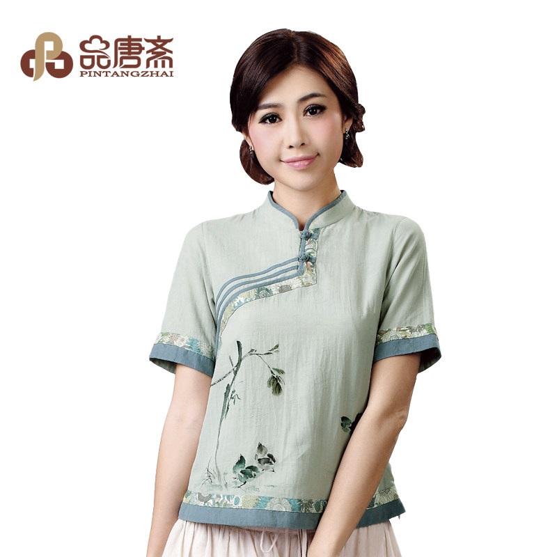 Chinese national air improvement for the original Republic of clothing Chinese clothes shirt women/summer FROG cotton plus size women's clothing summer clothing