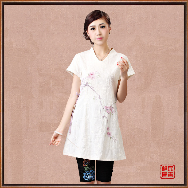 Tang Zhai national wind clothing women's clothing women's cotton and linen shirts for middle-aged ladies and improvement of Chinese clothing women's clothing summer clothing