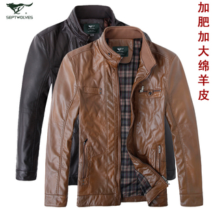  七匹狼新款男式皮棉衣胖哥防寒服肥佬棉服外套加肥大码152CM