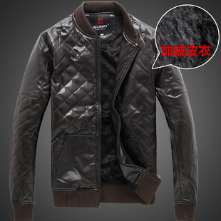 belinsky 新款男装立领加绒保暖水洗PU皮男式韩版皮衣外套潮