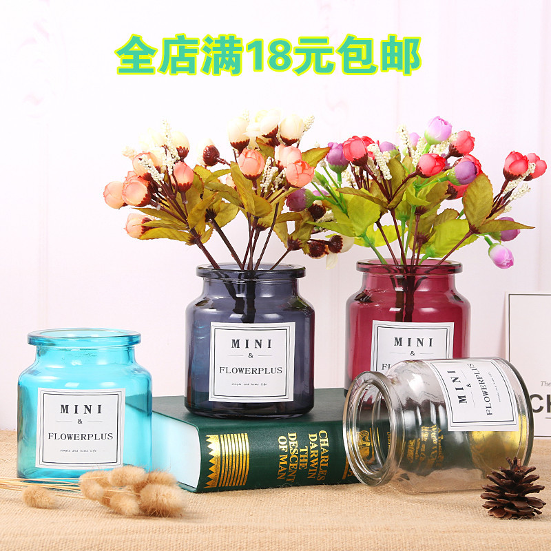 包邮北欧mini风小花瓶加厚透明彩色玻璃花瓶英文贴纸大开口花瓶|ruв категории Домашний быт, ваза/цветок/искусственные цветы/моделирование украшения, цветок/ваза, ваза - от Buy2taobao.com для оказания профессиональной услуги покупки агента Taobao