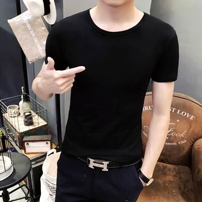 夏季男士短袖T恤圆领韩版男装打底衫夏装半袖上衣体恤纯色黑白潮