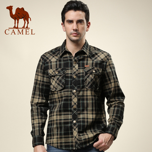  camel 骆驼男装春装新款正品 100%棉格子衣 男士长袖衬衣 男衬衫