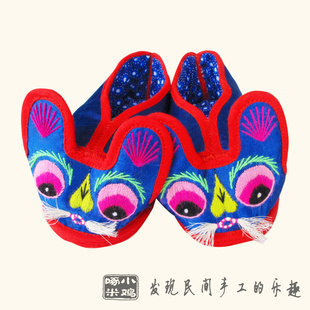  传统手工虎头鞋 宝宝学步软底布鞋 百日周岁送好礼（蓝）