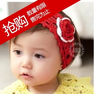  新款韩国婴儿童女宝宝手工毛线头花花朵发带发饰头饰发箍发网