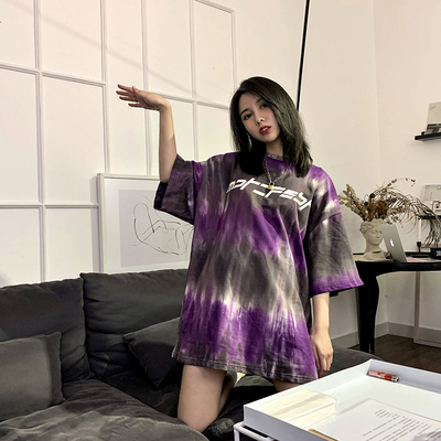 大琪 原宿风复古街头不规则扎染渐变短袖T恤半袖上衣情侣男女同款