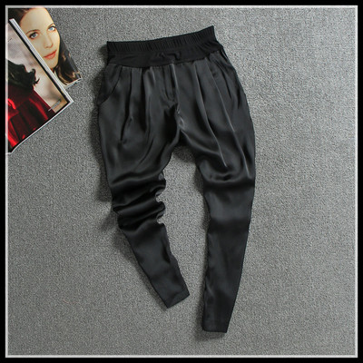 欧洲站2016夏装薄款重磅真丝裤子女哈伦裤宽