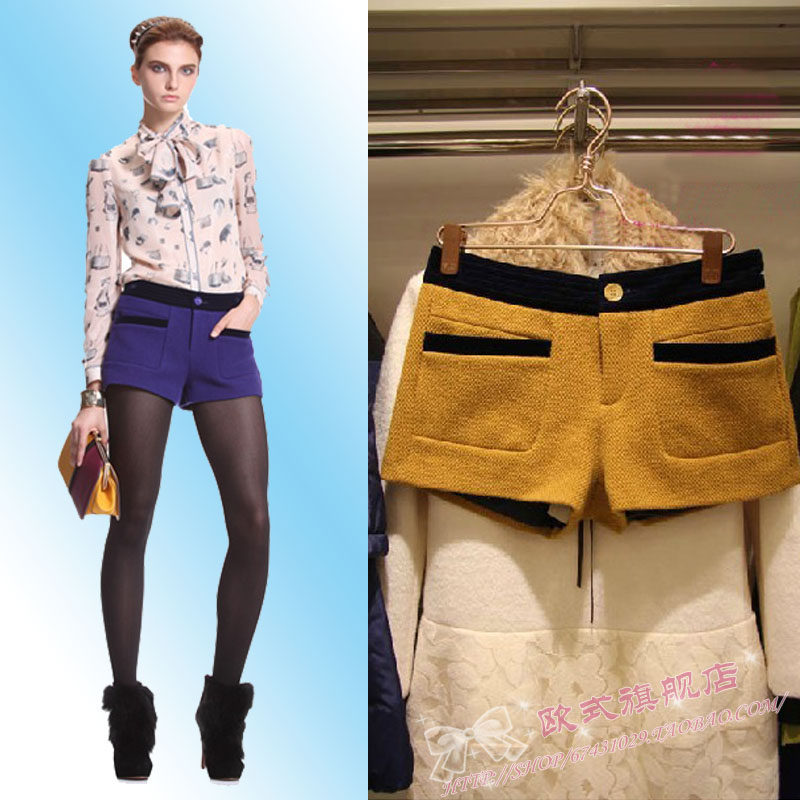 欧时力five plus<em>正品</em>代购拼接羊毛<em>呢料短裤</em>112