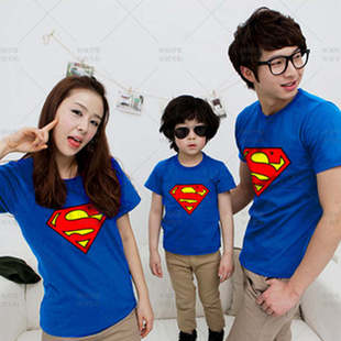  超人亲子装款夏装Superman短袖T恤家庭装全家装加大码父子装