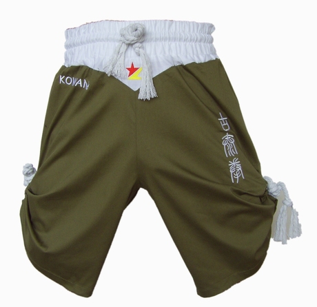 批发正品包邮kow弹力<em>纯棉刺绣</em>军绿色古泰拳短