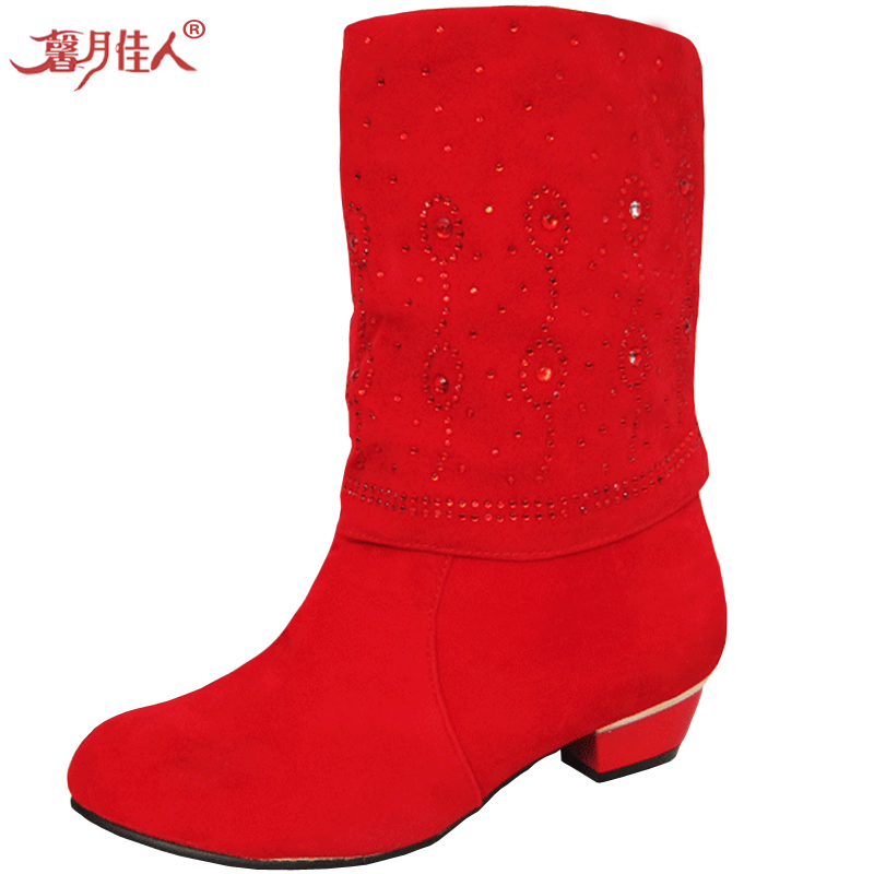 婚靴2013新款冬季新娘靴子低跟中筒红色婚鞋女韩版水钻新娘鞋包邮 婚靴2013新款冬季新娘靴子低跟中筒红色婚鞋女韩版水钻新娘鞋包邮