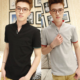  夏装新款潮男装t恤男士短袖韩版修身春款半袖V领打底衫团购
