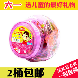  不二家棒棒糖桶装水果味罐装60支 喜糖批发食品零食糖果 375g