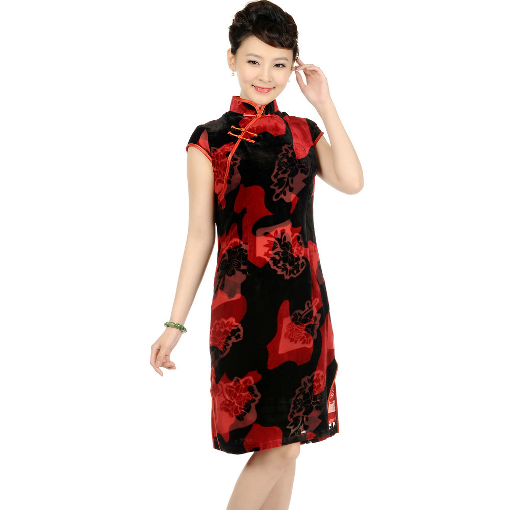 新款中老年丝绒旗袍 中式高档妈妈装唐装短袖宴会晚礼服正品女装 新款中老年丝绒旗袍 中式高档妈妈装唐装短袖宴会晚礼服正品女装