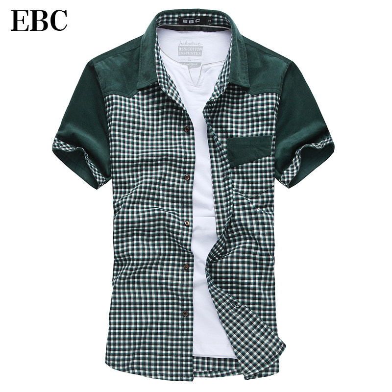 EBC男士短袖衬衫 2013春夏装新款拼接休闲修身韩版格子棉衬衣潮
