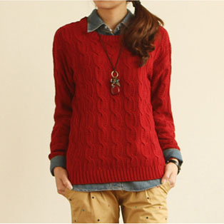 韩版学院派复古麻花纹...