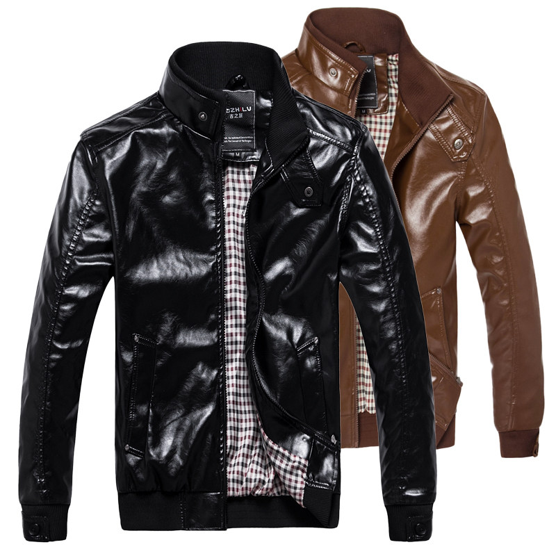 Thin Pu locomotive spring spring men's leather jacket men's Korean wave of slim leather jacket coat men's