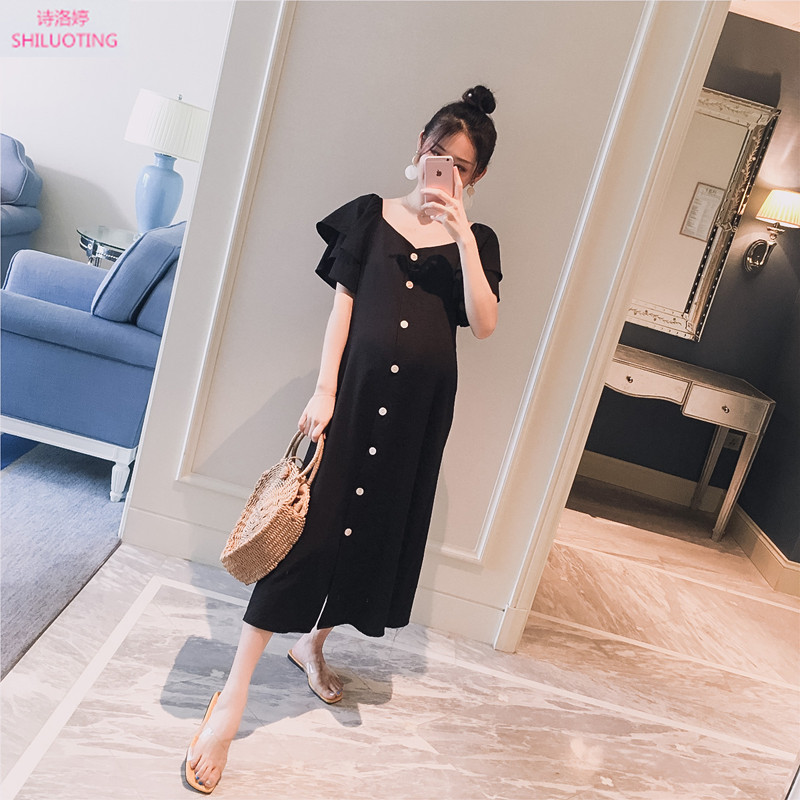 SHILUOTING 孕妇装2019夏装新款方领双层袖宽松时尚长款连衣裙子|msdalam kategori Bekalan Ibu / Ibu / Pemakanan, bersalin, pakaian - dari Buy2taobao.com untuk memberikan perkhidmatan ejen Taobao profesional membeli