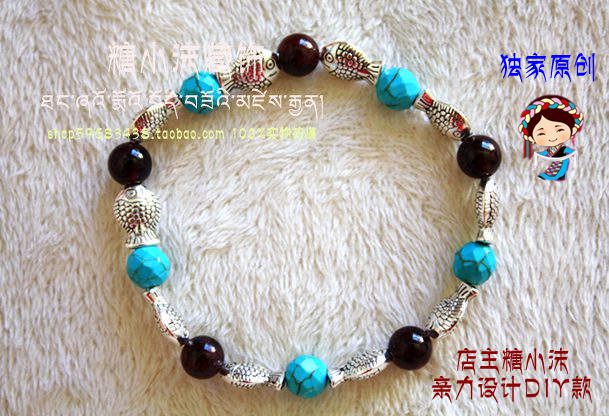 店主沫沫亲自设计DIY 银小鱼 石榴石个性手链(0.6cm) 店主沫沫亲自设计DIY 银小鱼 石榴石个性手链(0.6cm)