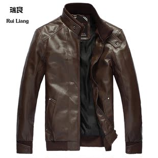  春装瑞良韩版休闲时尚潮立领男装PU水洗皮短款机车皮衣皮夹克