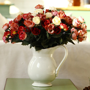  奇居良品 白色水壶花瓶配欧式仿真花艺绢花假花整体花艺套装 特价