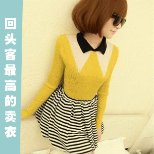 秋冬新款女装娃娃领毛衣...