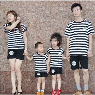  新款亲子装母子装母女装 条纹套装全家装父女装父子装家庭装